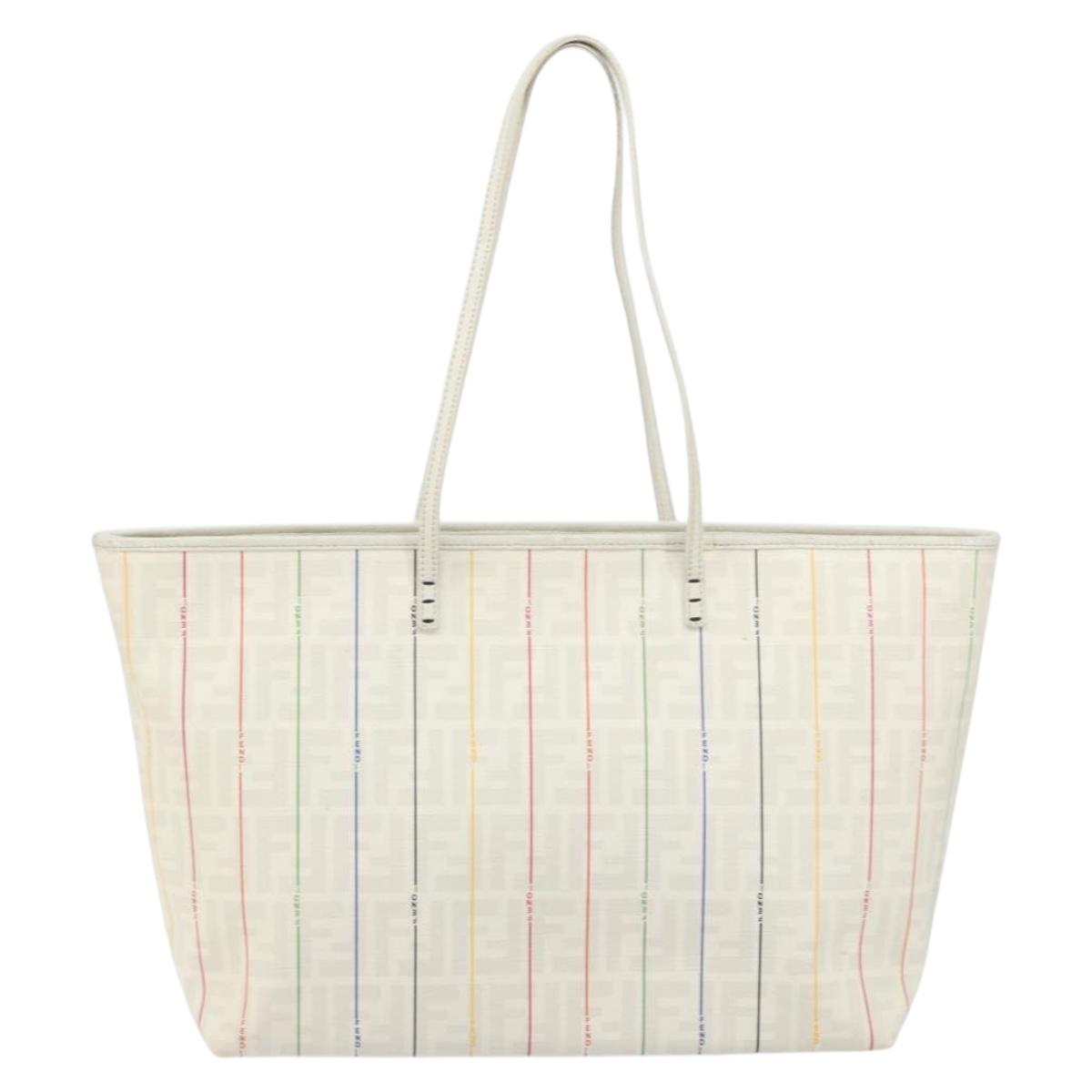 FENDI Zucca Canvas Tote Bag White Gold Auth 163161