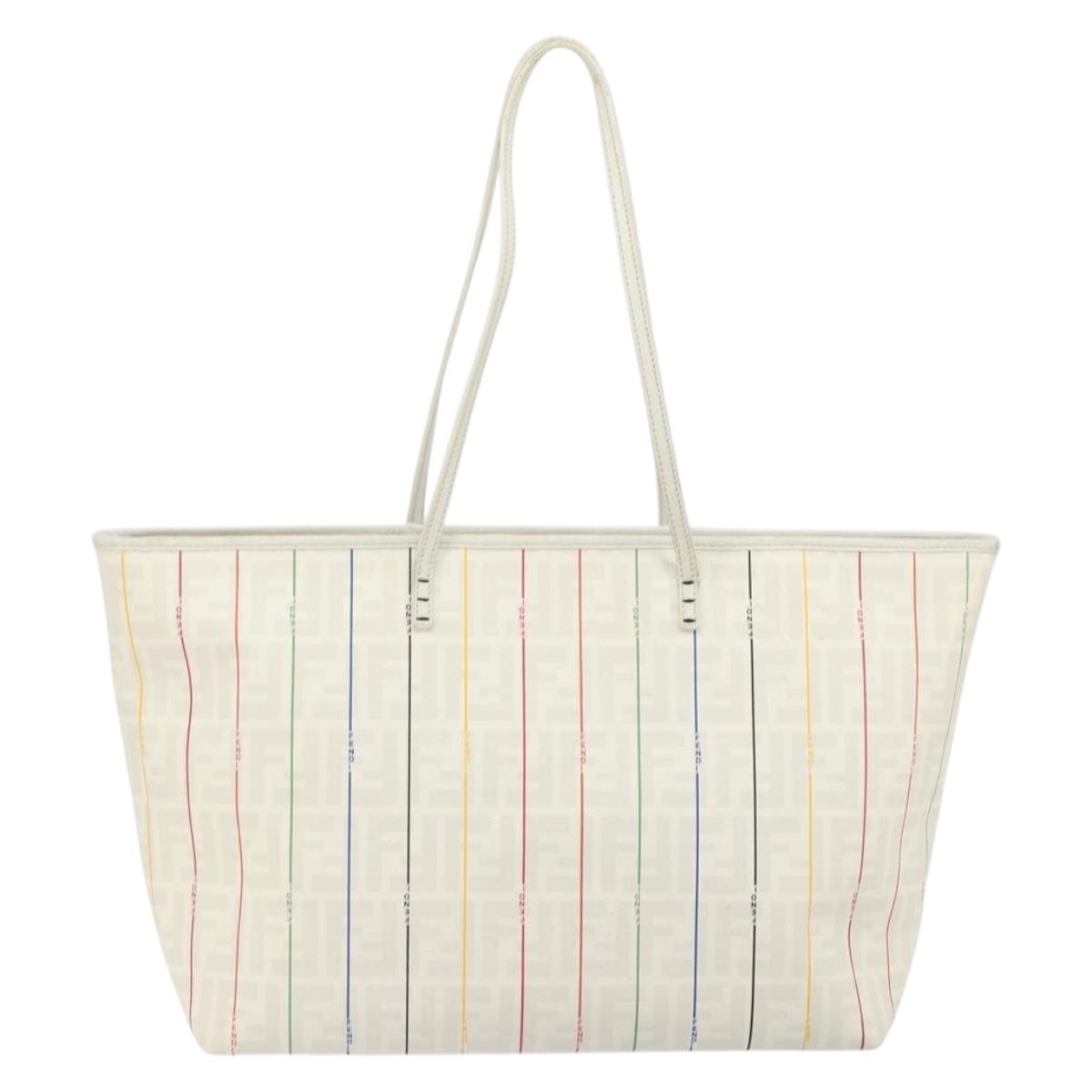 FENDI Zucca Canvas Tote Bag White Gold Auth 163161