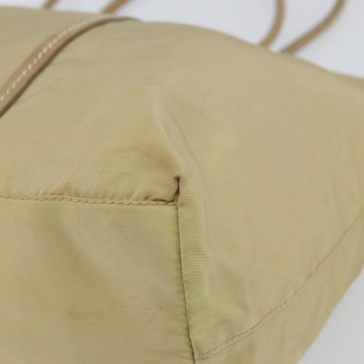 PRADA Tote Bag Nylon Beige Silver Auth 163162
