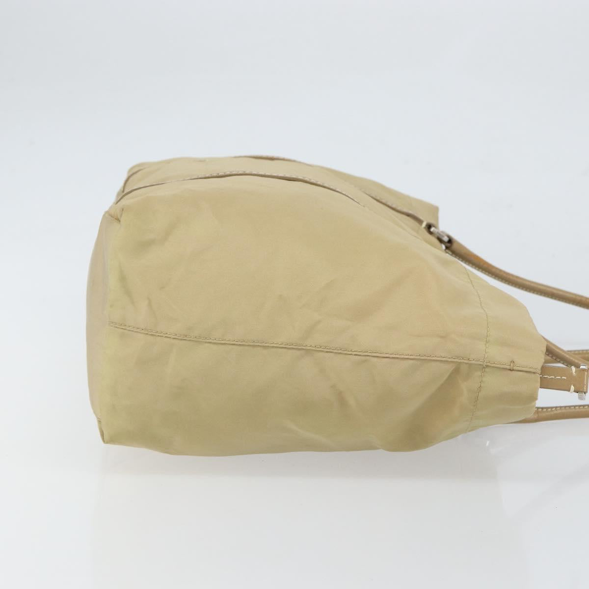 PRADA Tote Bag Nylon Beige Silver Auth 163162