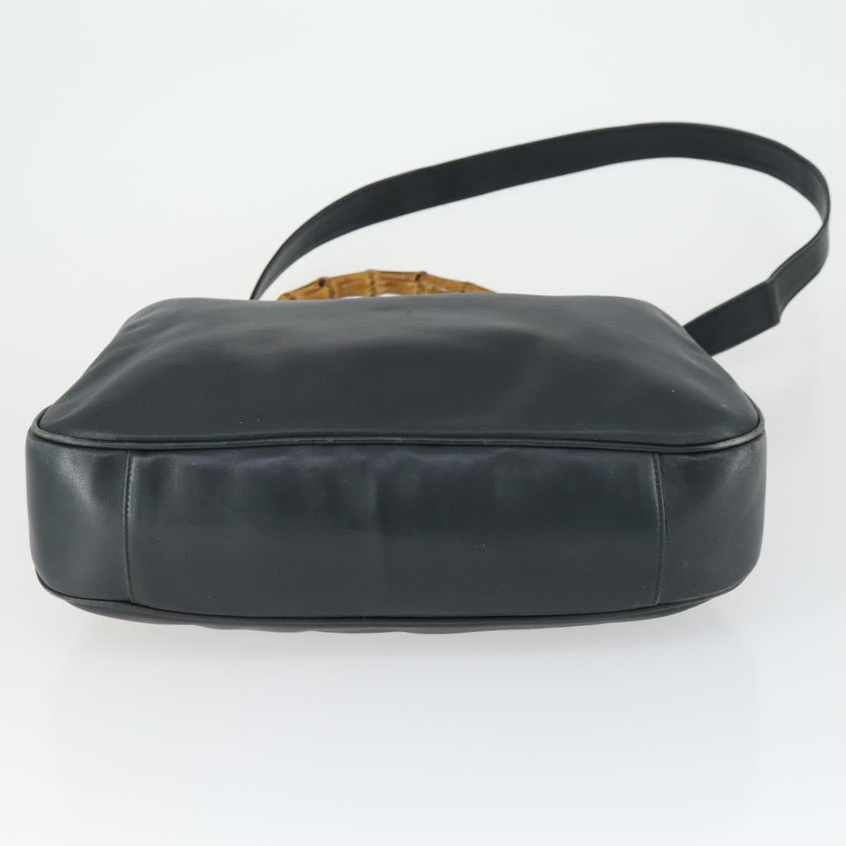 GUCCI Bamboo Shoulder Bag Leather 2way Black Gold 001 1781 1577 Auth 163164