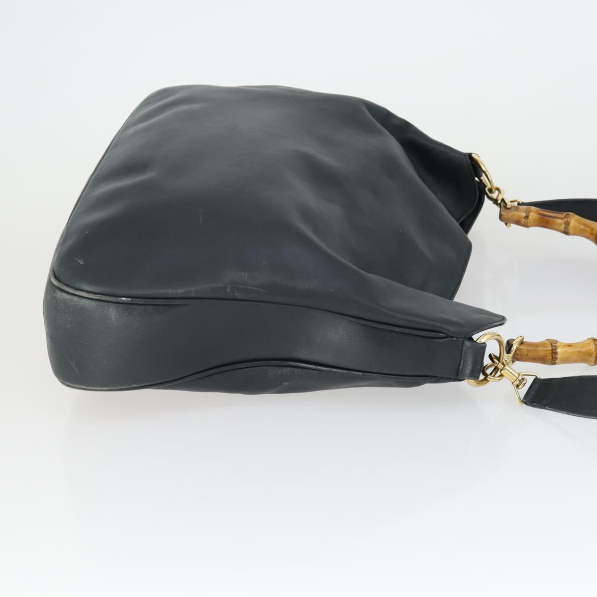GUCCI Bamboo Shoulder Bag Leather 2way Black Gold 001 1781 1577 Auth 163164