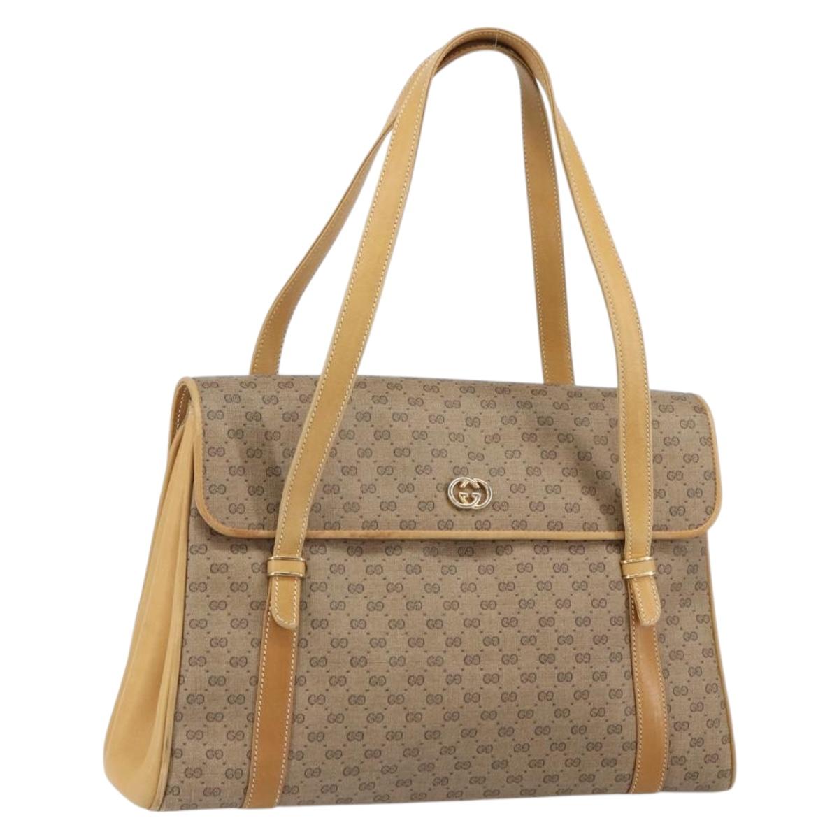 GUCCI Micro GG Supreme Hand Bag PVC Beige Gold Auth 163168
