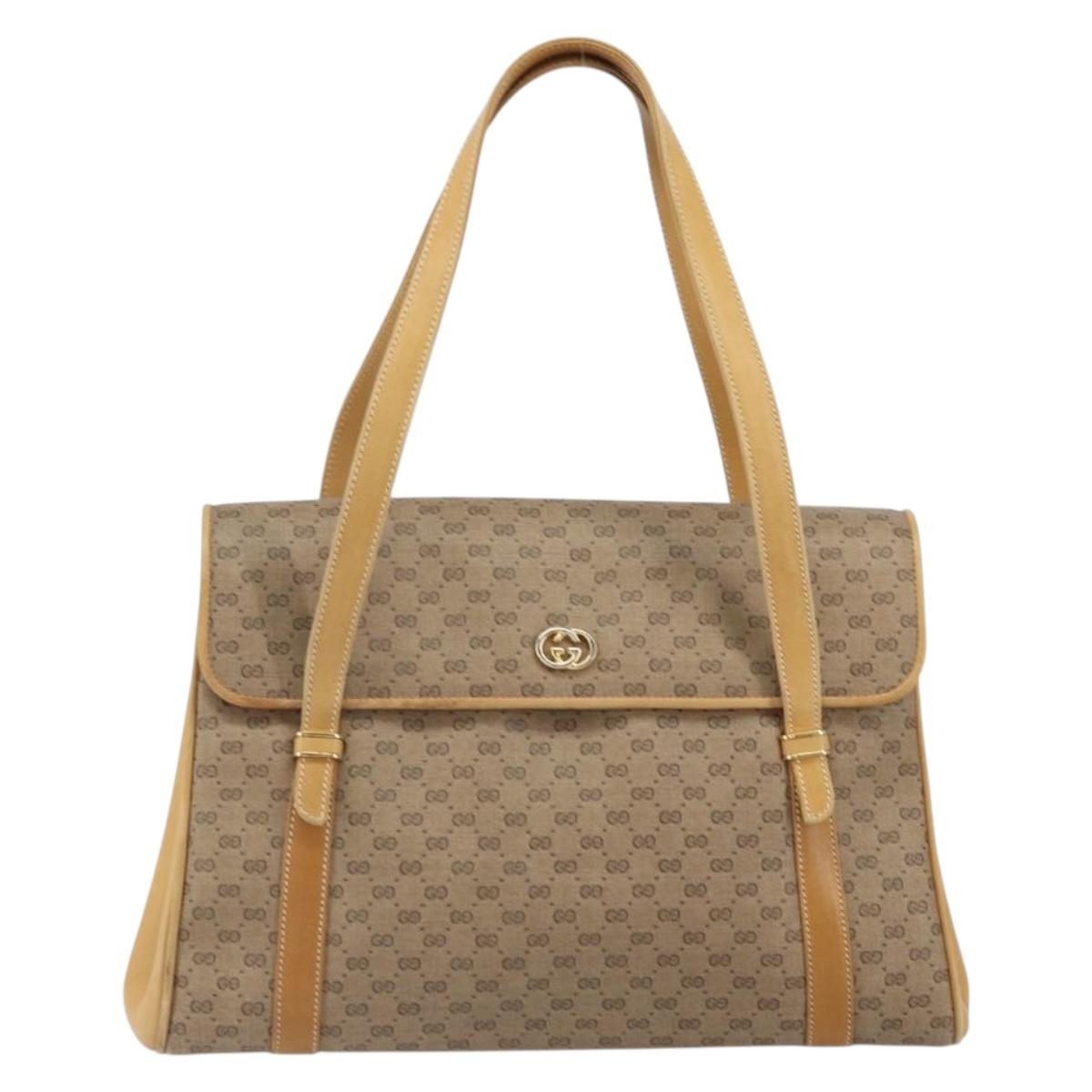 GUCCI Micro GG Supreme Hand Bag PVC Beige Gold Auth 163168