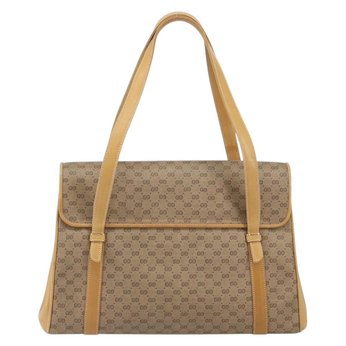 GUCCI Micro GG Supreme Hand Bag PVC Beige Gold Auth 163168