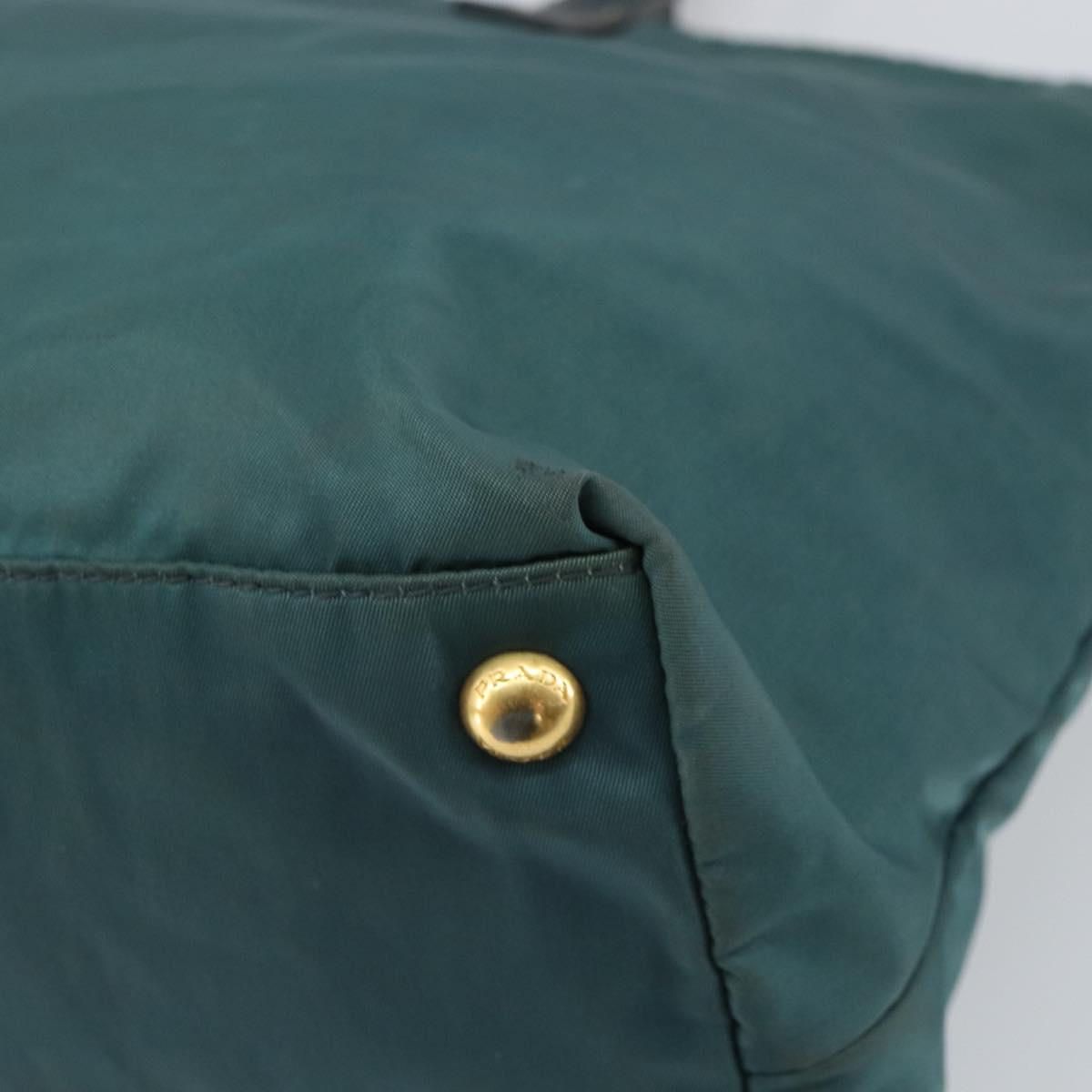 PRADA Tote Bag Nylon Green Gold Auth 163175