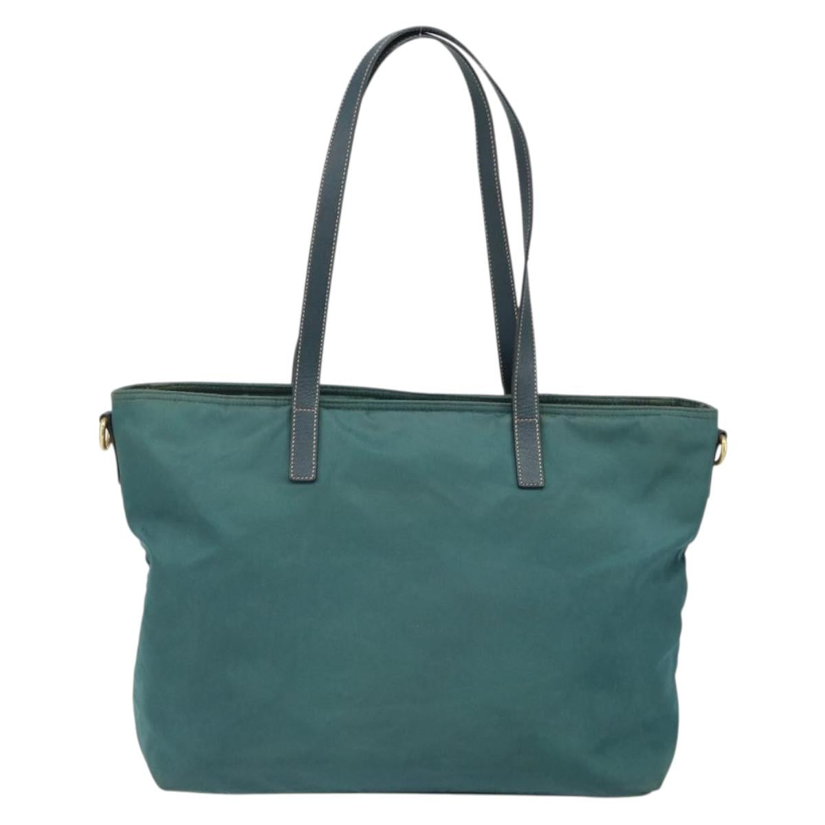 PRADA Tote Bag Nylon Green Gold Auth 163175