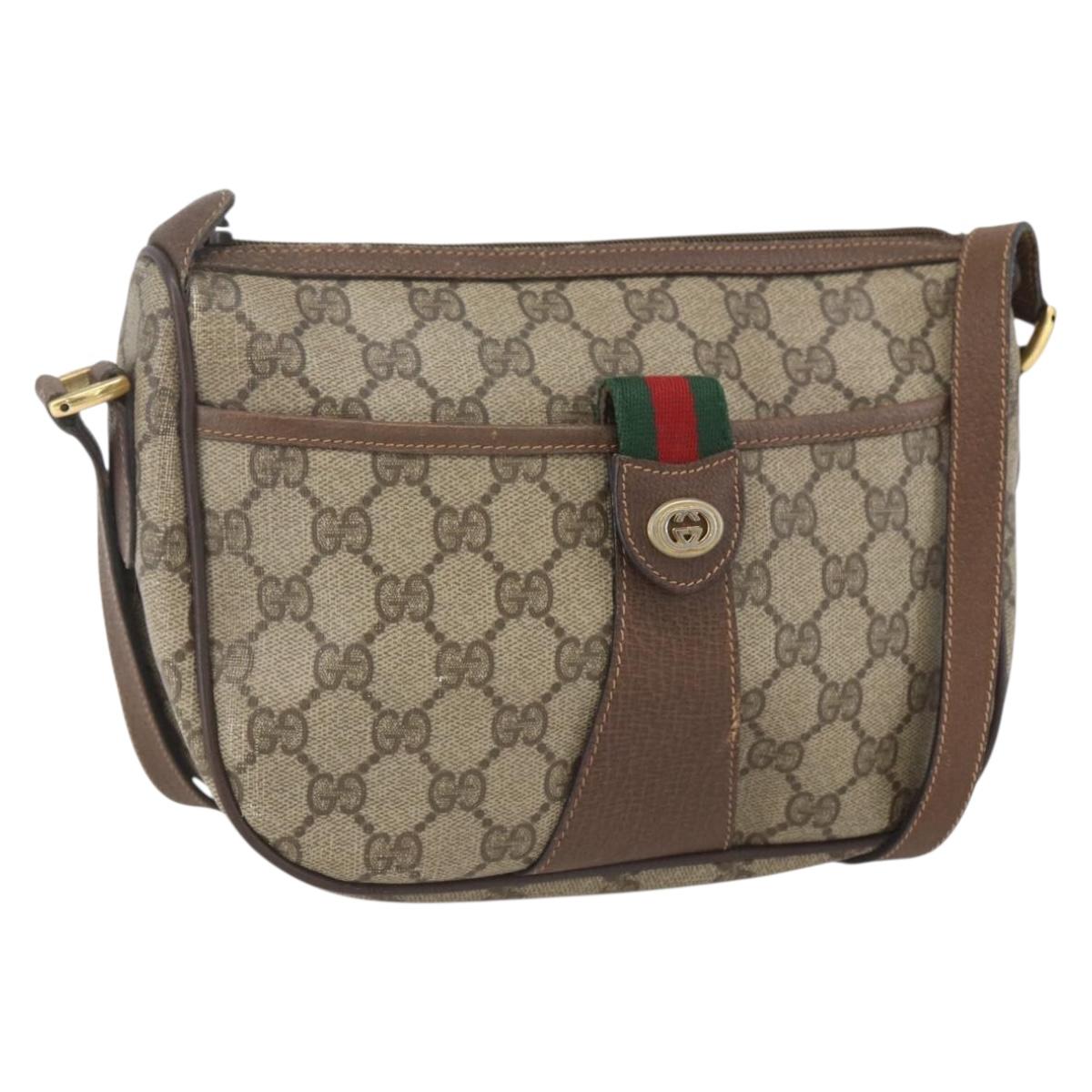 GUCCI GG Supreme Web Sherry Line Shoulder Bag PVC Beige 89 02 032 Auth 163179