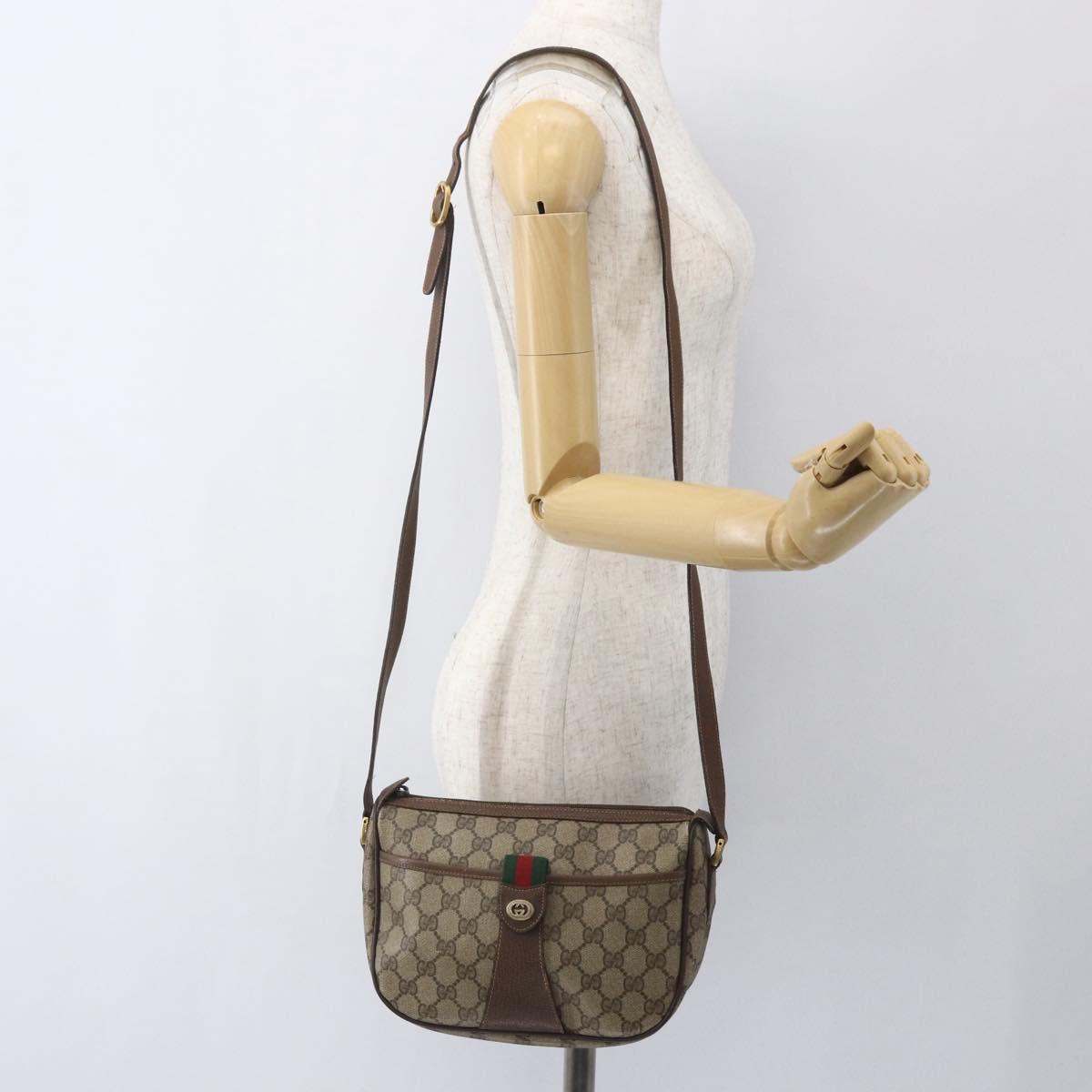 GUCCI GG Supreme Web Sherry Line Shoulder Bag PVC Beige 89 02 032 Auth 163179