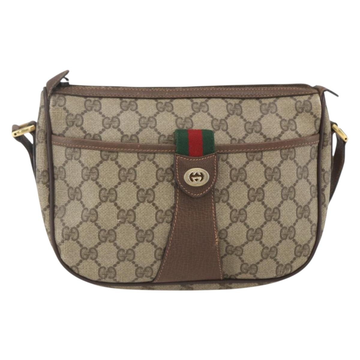 GUCCI GG Supreme Web Sherry Line Shoulder Bag PVC Beige 89 02 032 Auth 163179