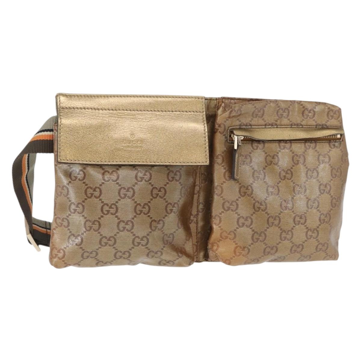 GUCCI GG Crystal Sherry Line Waist bag Gold Beige 28566 Auth 163181