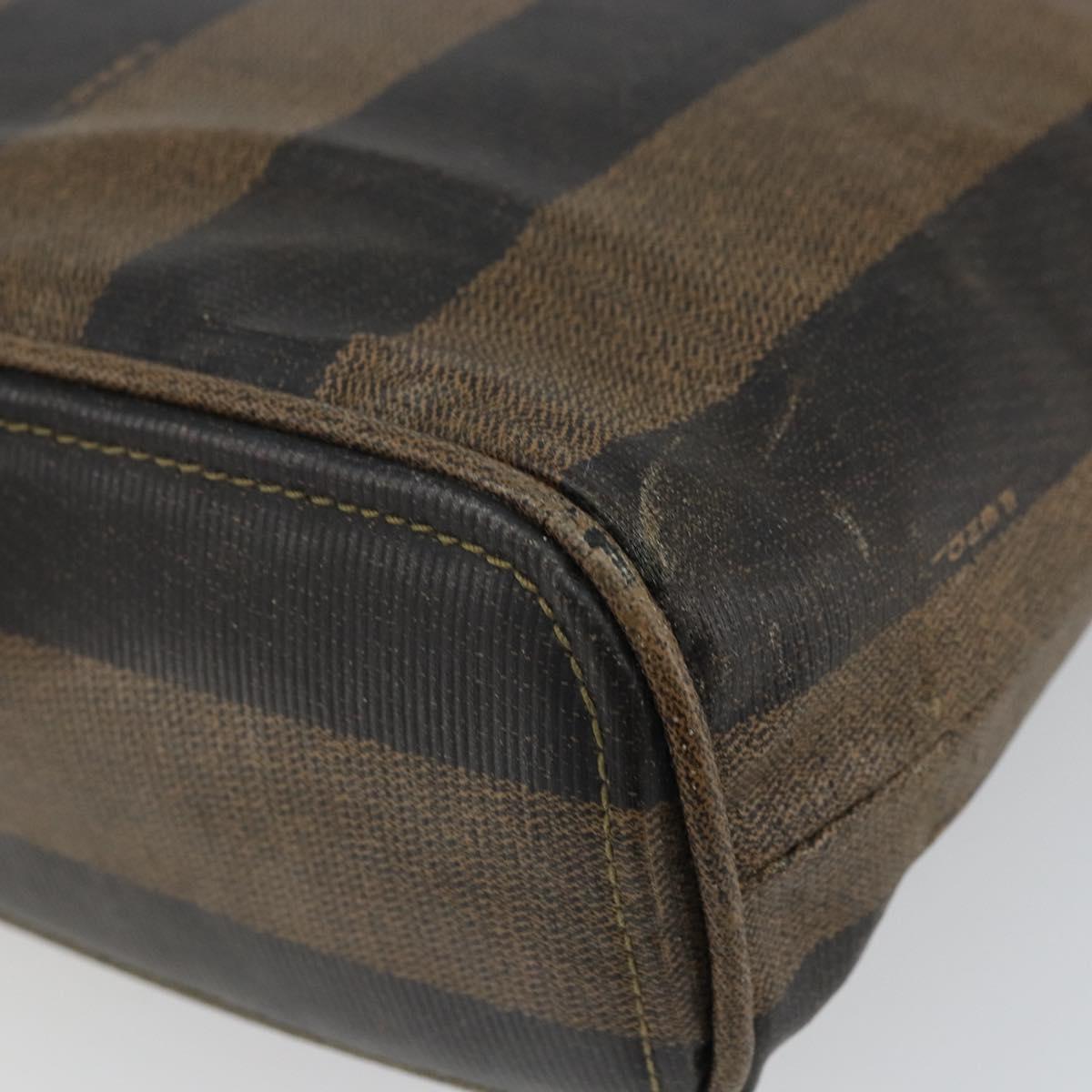 FENDI Pecan Canvas Hand Bag PVC 2way Black Brown gold Auth 163184