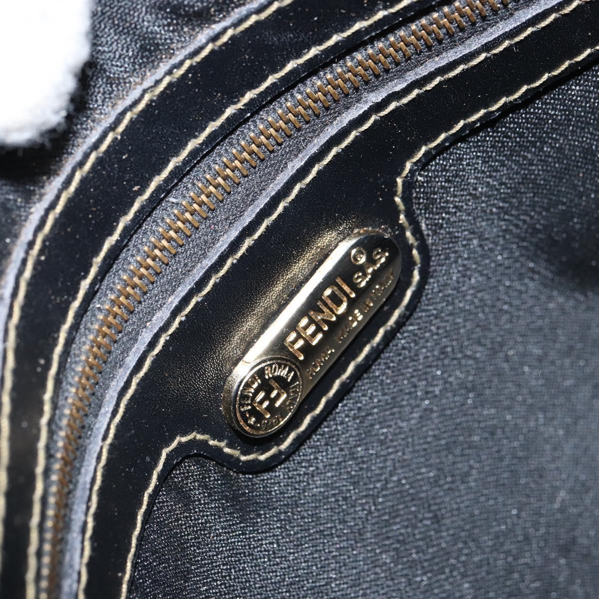 FENDI Pecan Canvas Hand Bag PVC 2way Black Brown gold Auth 163184