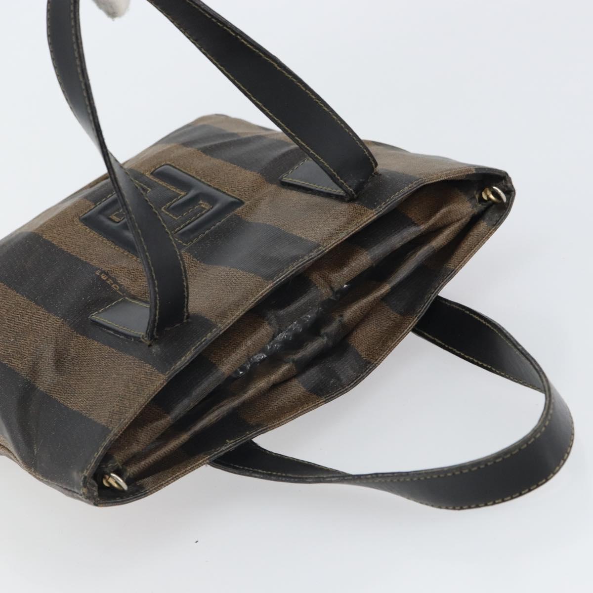 FENDI Pecan Canvas Hand Bag PVC 2way Black Brown gold Auth 163184