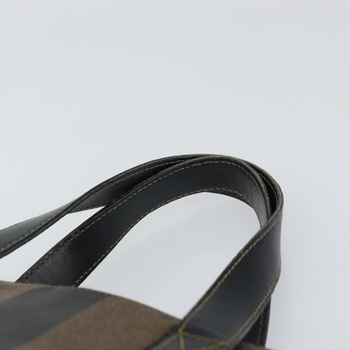 FENDI Pecan Canvas Hand Bag PVC 2way Black Brown gold Auth 163184