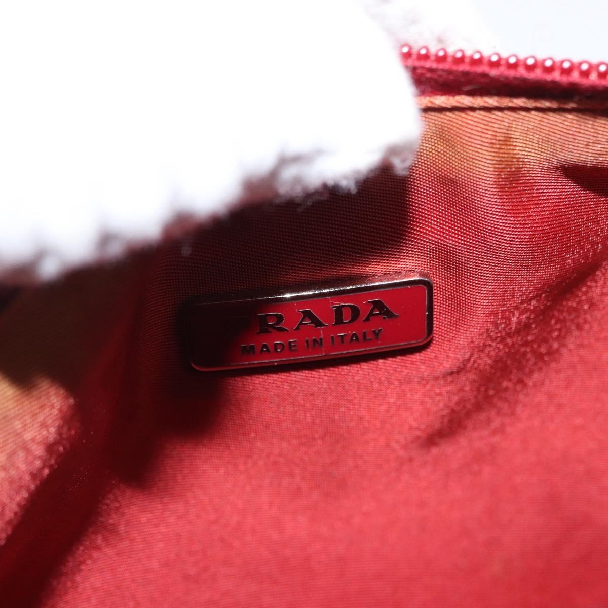 PRADA Accessory Pouch Nylon Red Silver Auth 163186