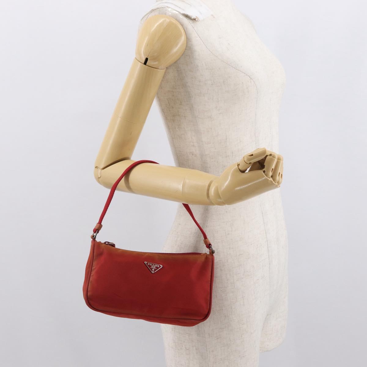 PRADA Accessory Pouch Nylon Red Silver Auth 163186