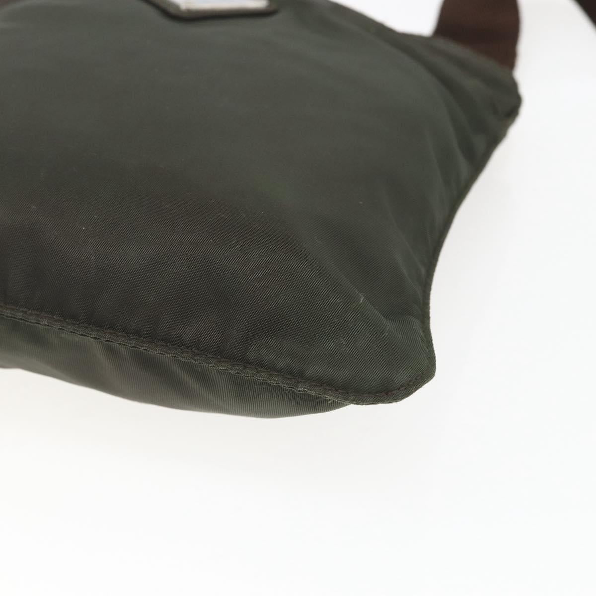PRADA Shoulder Bag Nylon Khaki Silver Auth 163187
