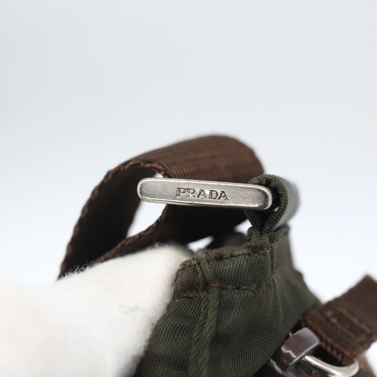 PRADA Shoulder Bag Nylon Khaki Silver Auth 163187