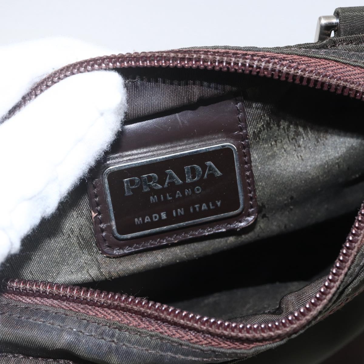 PRADA Shoulder Bag Nylon Khaki Silver Auth 163187