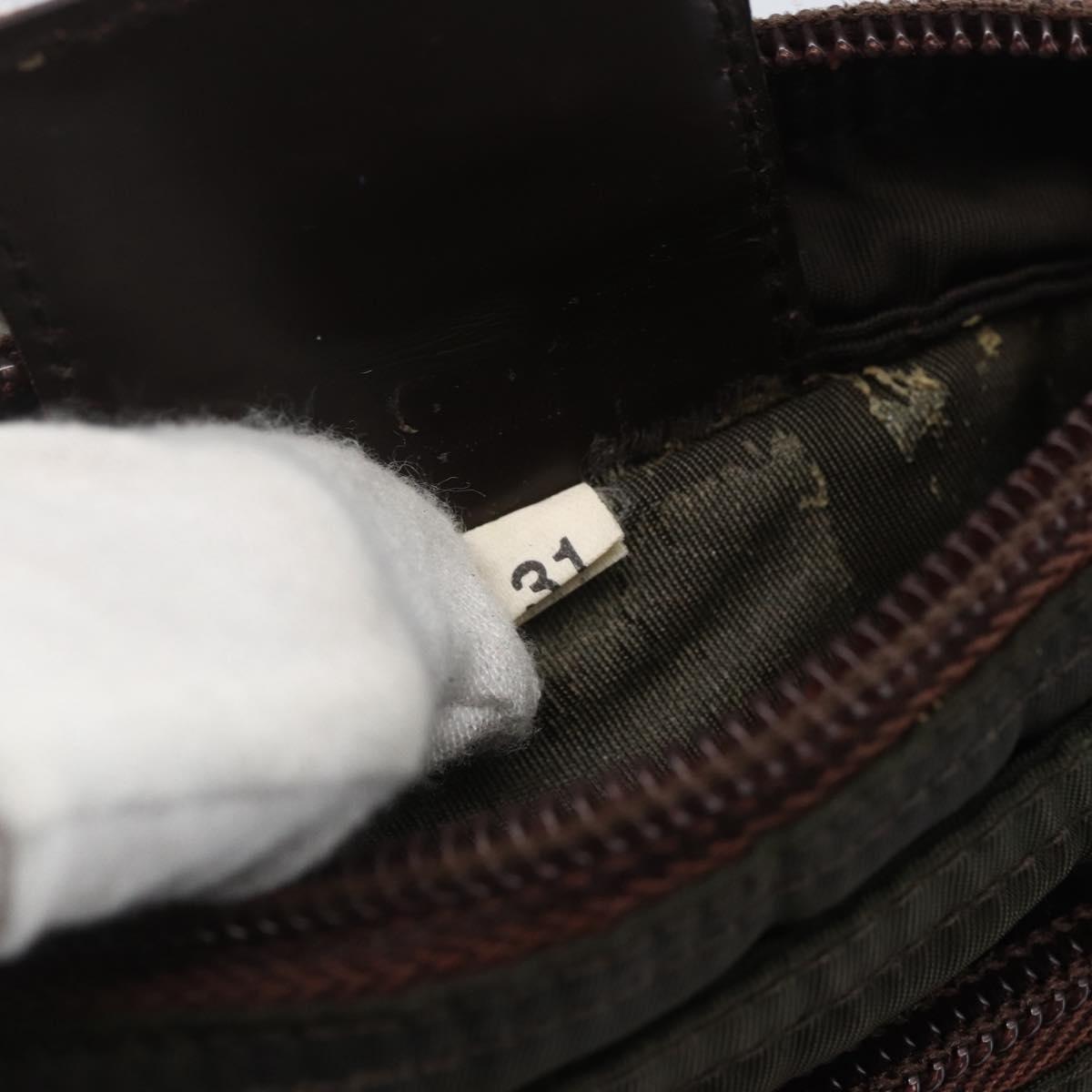 PRADA Shoulder Bag Nylon Khaki Silver Auth 163187