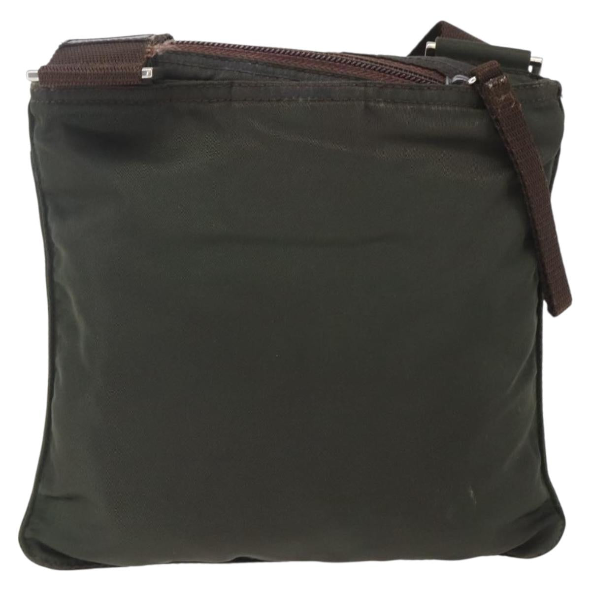 PRADA Shoulder Bag Nylon Khaki Silver Auth 163187