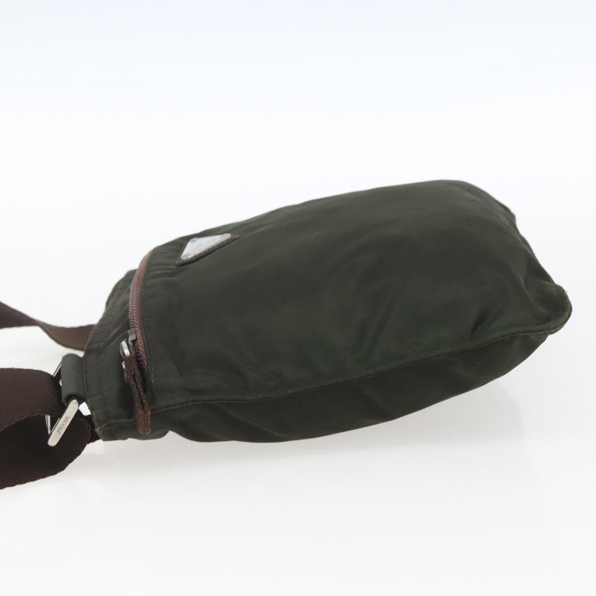 PRADA Shoulder Bag Nylon Khaki Silver Auth 163187