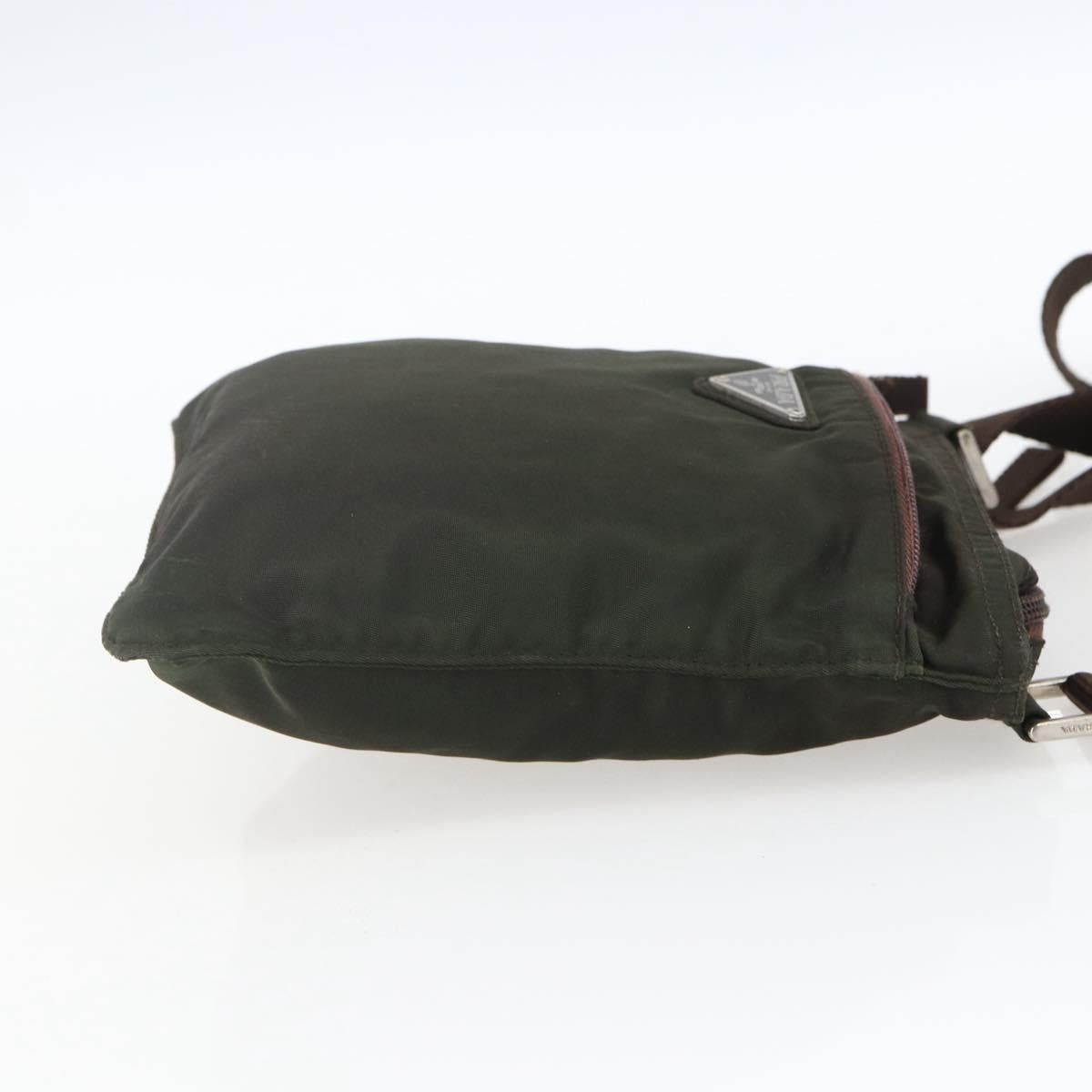 PRADA Shoulder Bag Nylon Khaki Silver Auth 163187