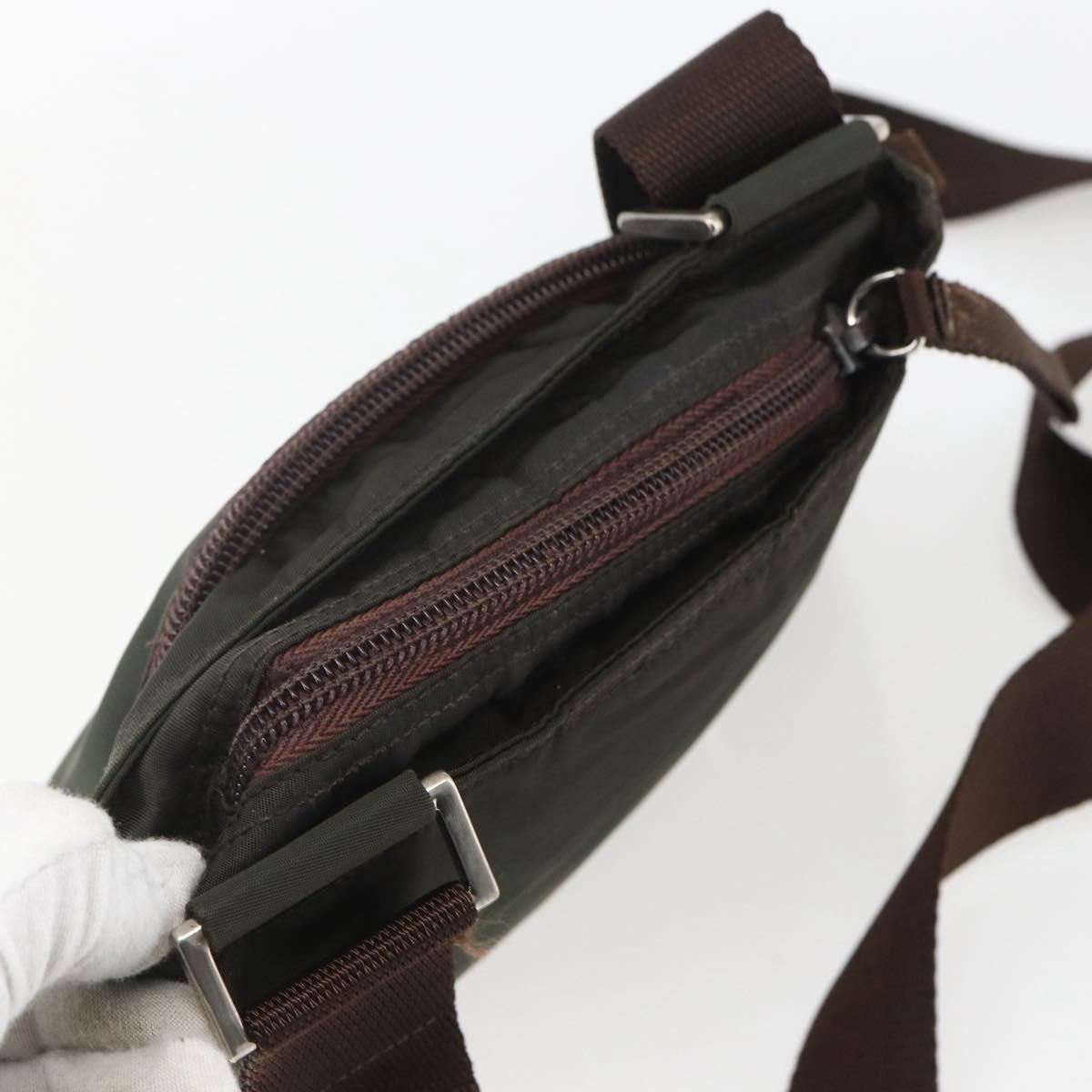 PRADA Shoulder Bag Nylon Khaki Silver Auth 163187