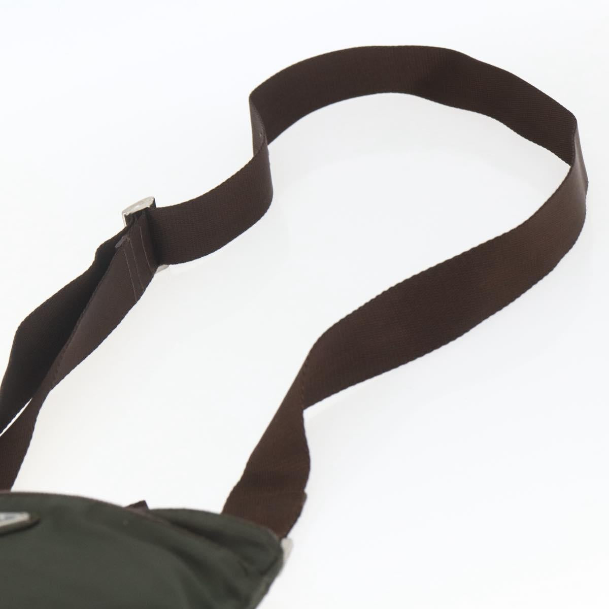 PRADA Shoulder Bag Nylon Khaki Silver Auth 163187