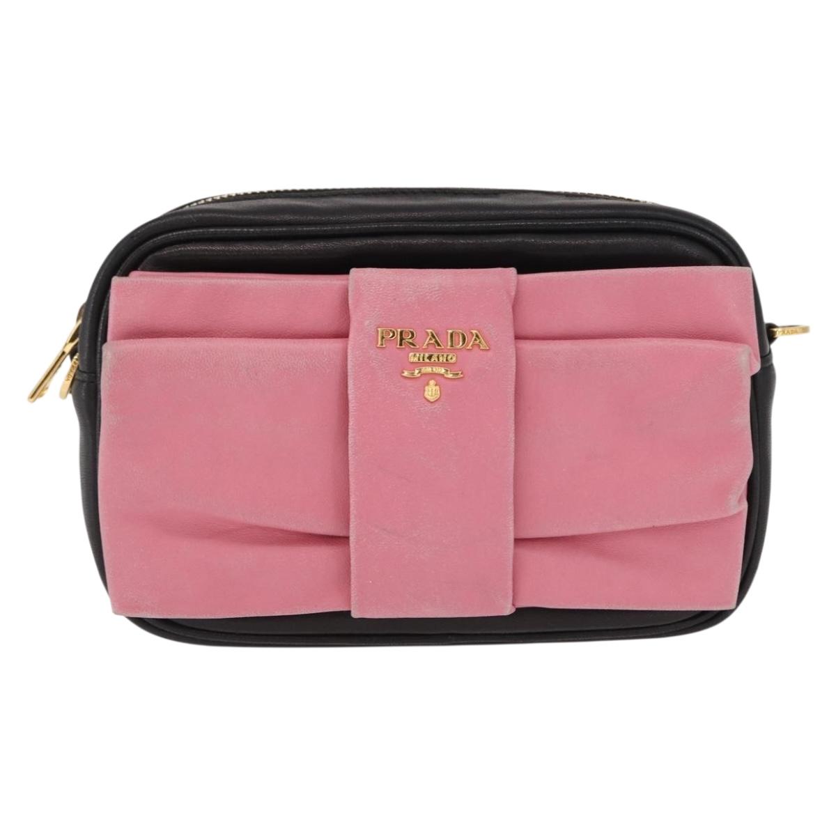 PRADA Shoulder Bag Leather Pink Gold Auth 163191