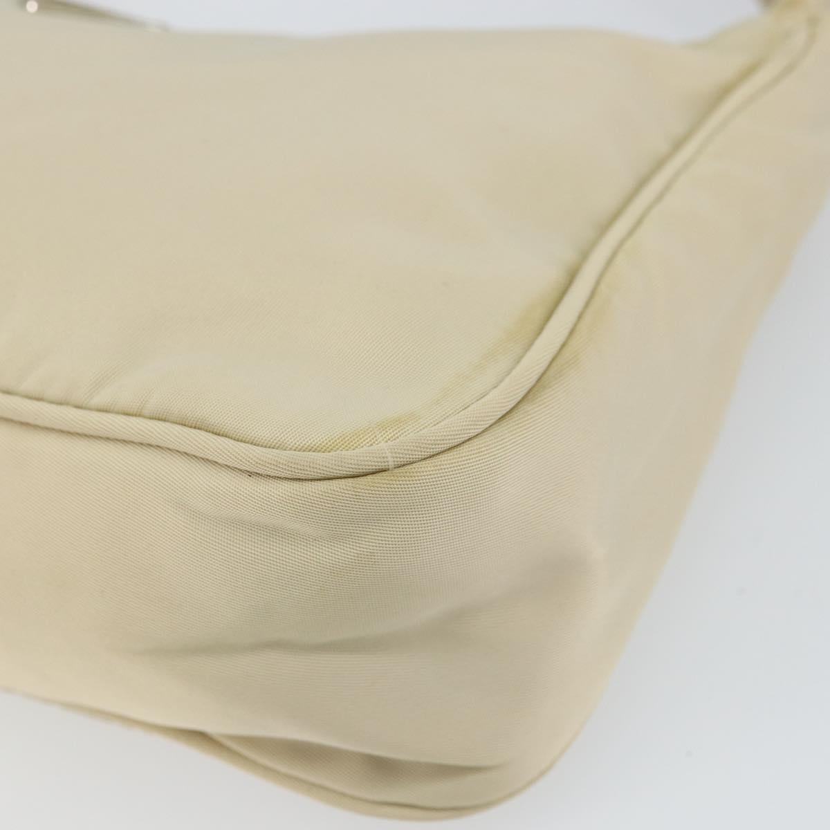 PRADA Hand Bag Nylon Ivory Silver Auth 163192