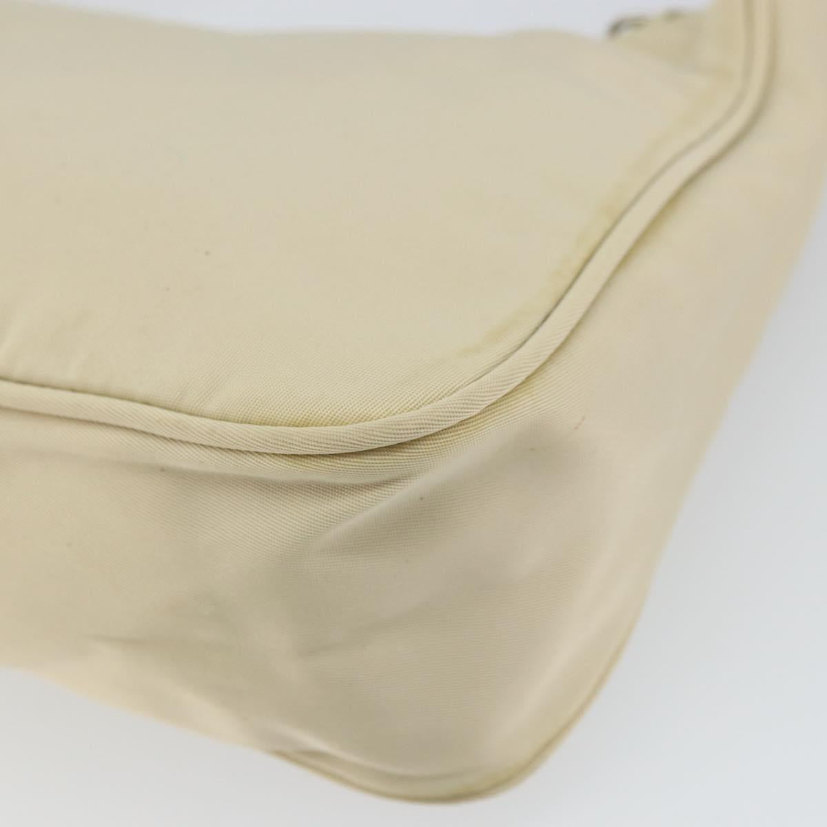 PRADA Hand Bag Nylon Ivory Silver Auth 163192