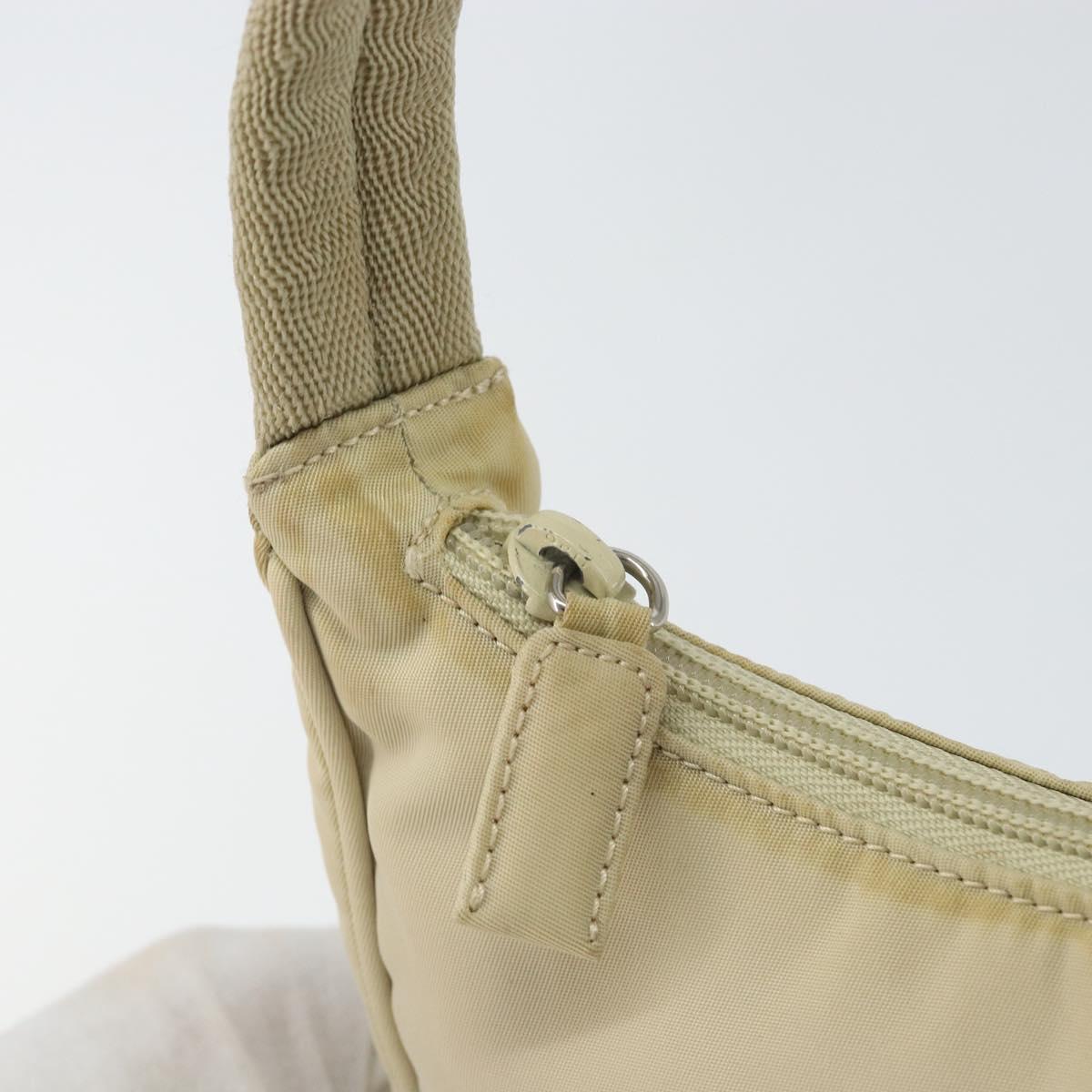 PRADA Hand Bag Nylon Ivory Silver Auth 163192