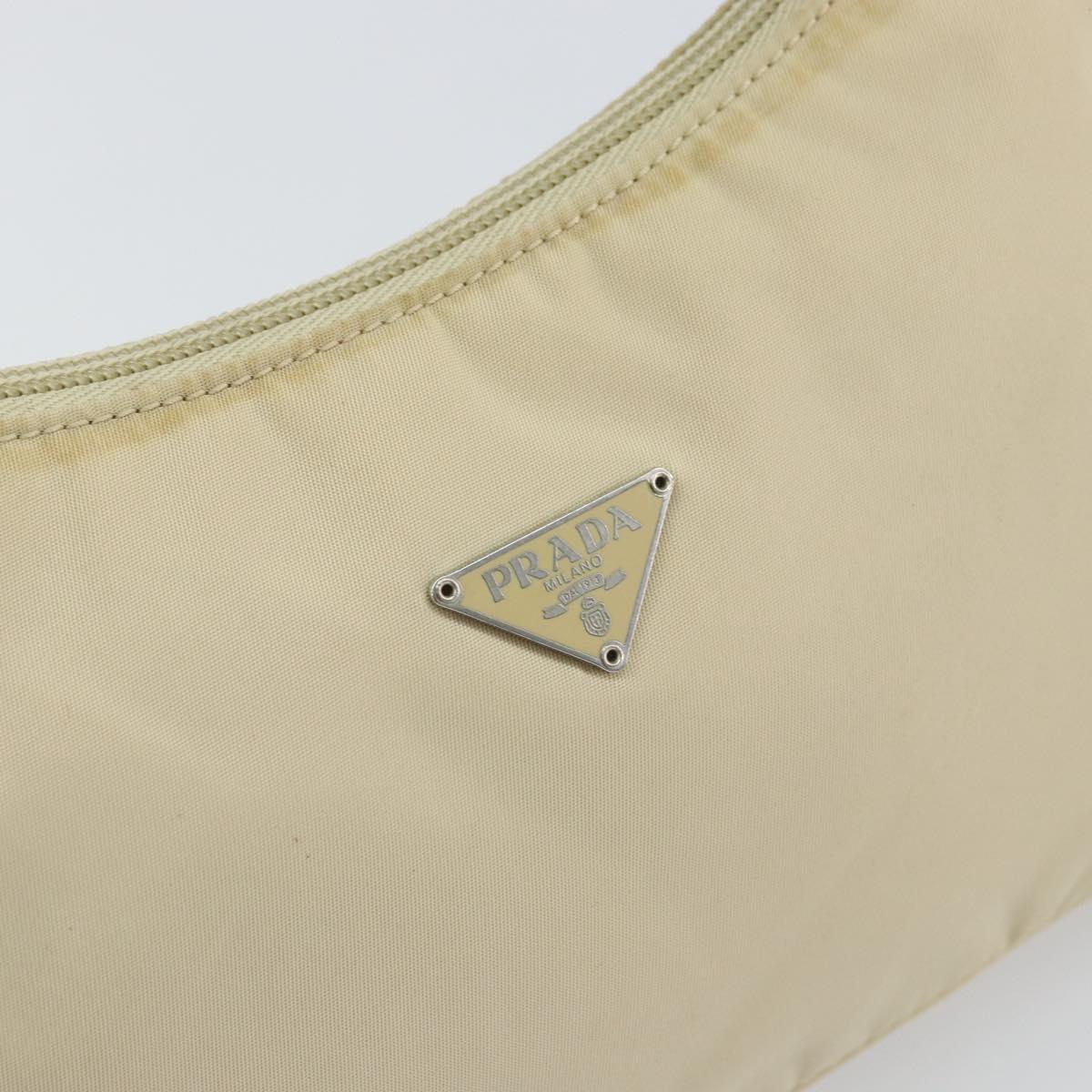 PRADA Hand Bag Nylon Ivory Silver Auth 163192