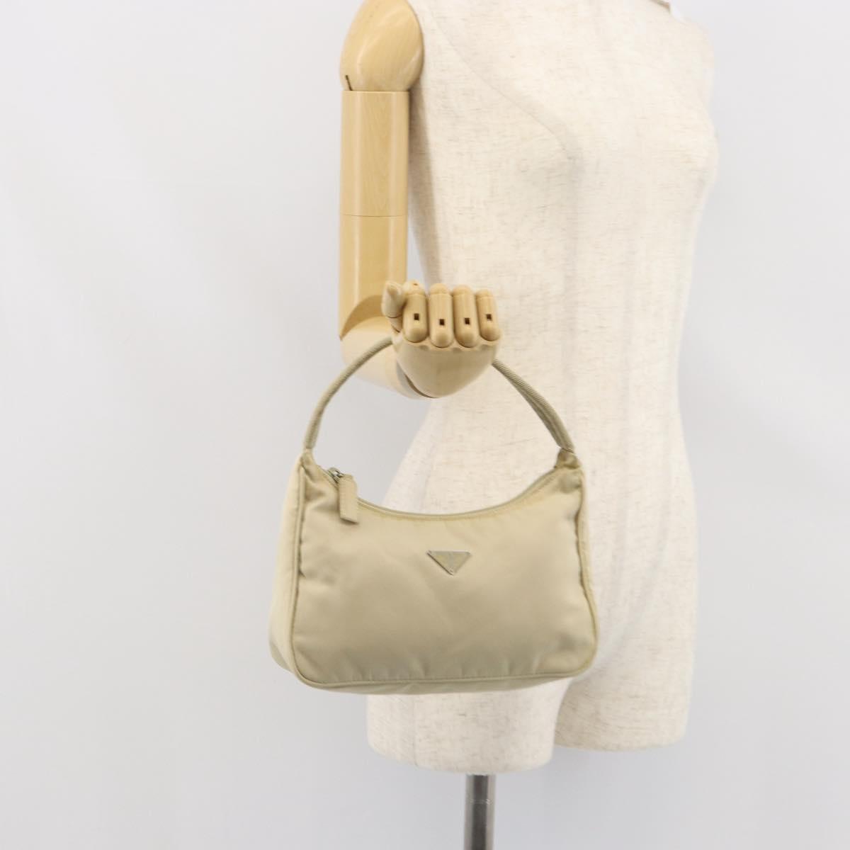 PRADA Hand Bag Nylon Ivory Silver Auth 163192