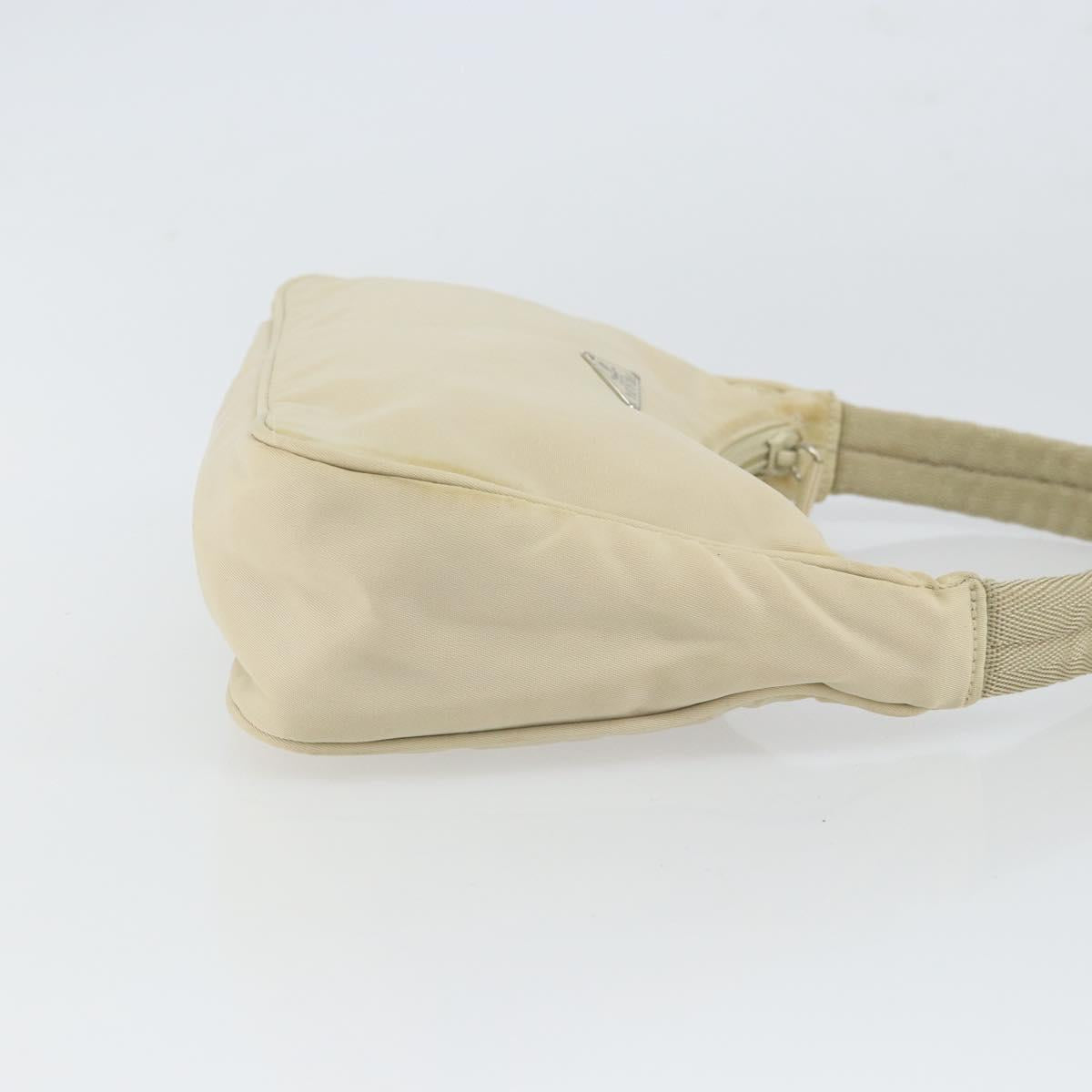 PRADA Hand Bag Nylon Ivory Silver Auth 163192