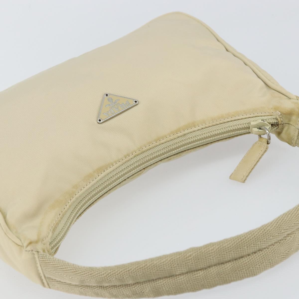 PRADA Hand Bag Nylon Ivory Silver Auth 163192