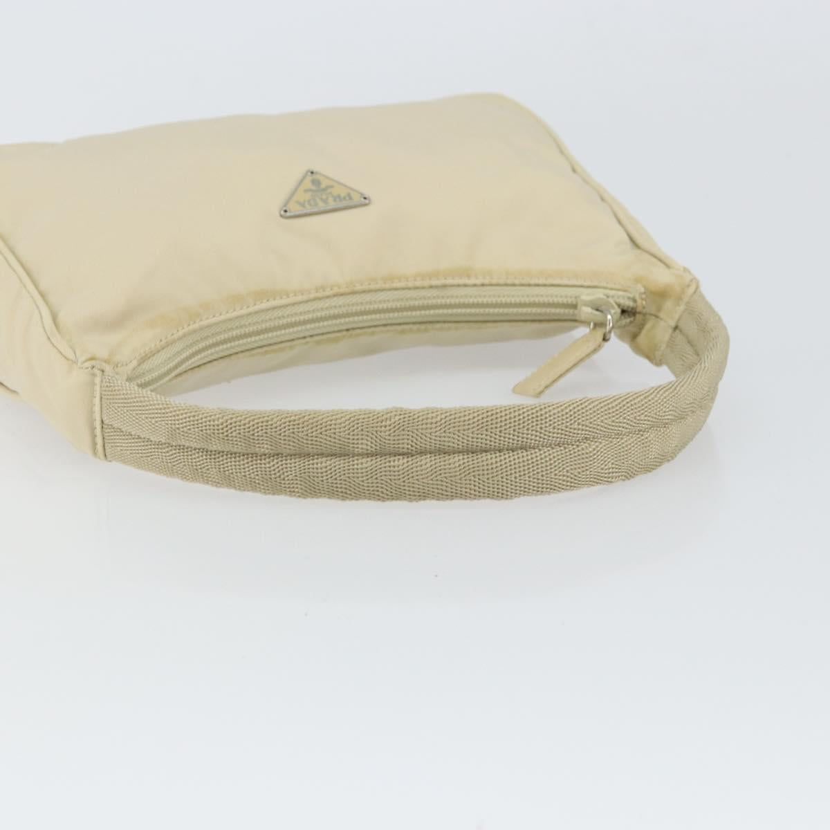 PRADA Hand Bag Nylon Ivory Silver Auth 163192