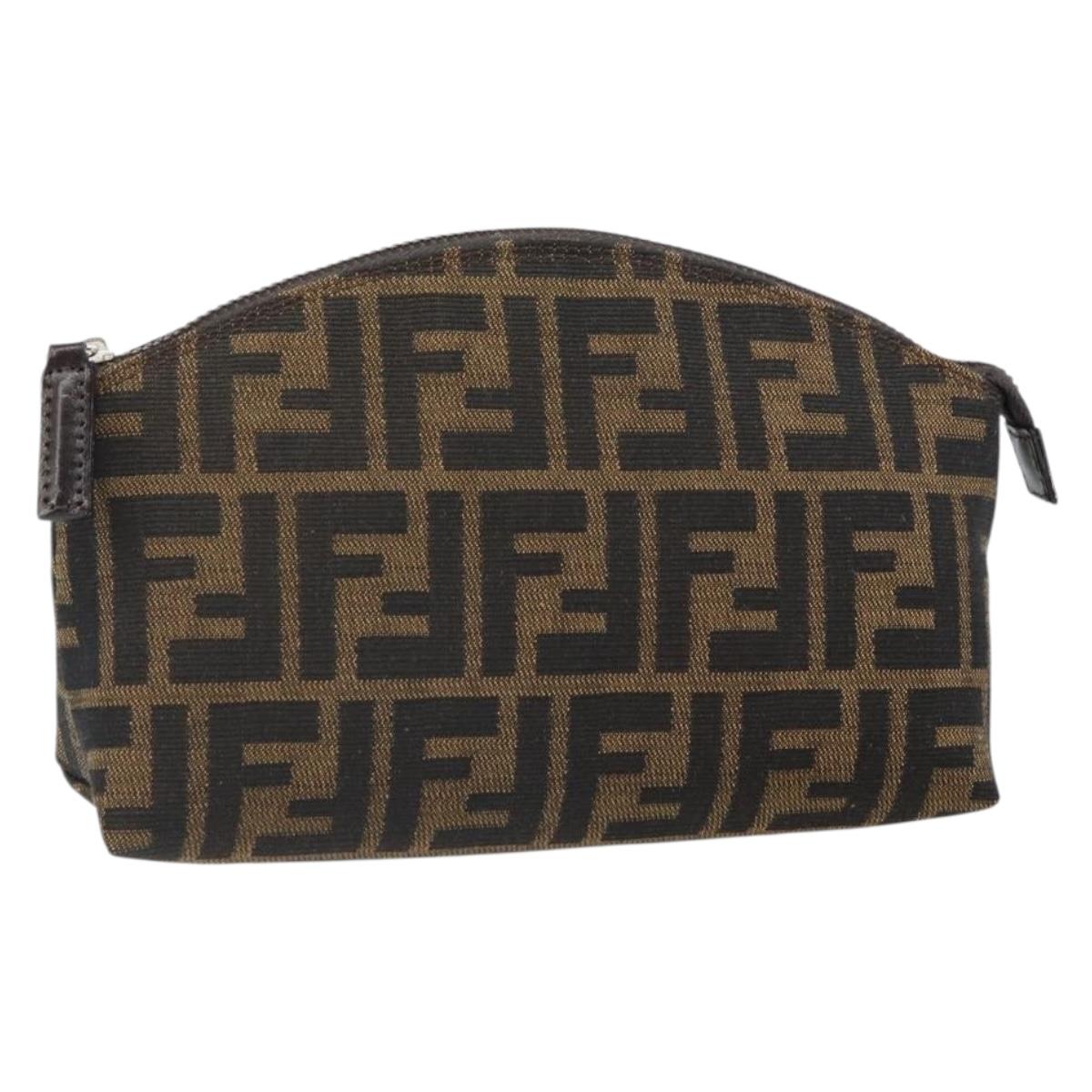 FENDI Zucca Canvas Pouch Black Brown Auth 163196