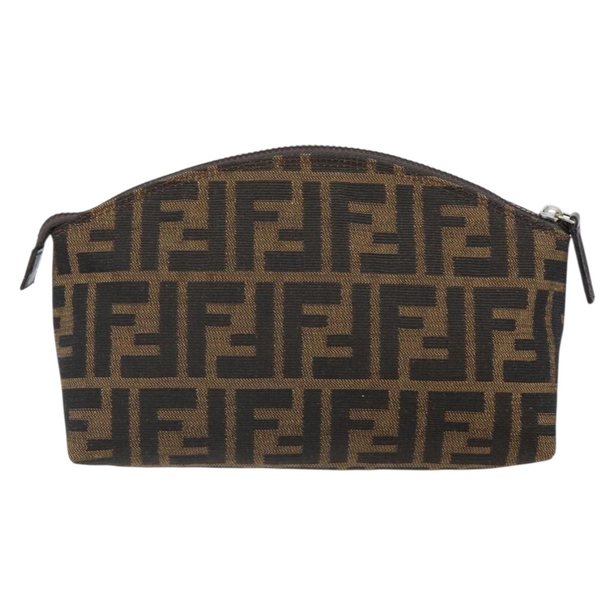 FENDI Zucca Canvas Pouch Black Brown Auth 163196