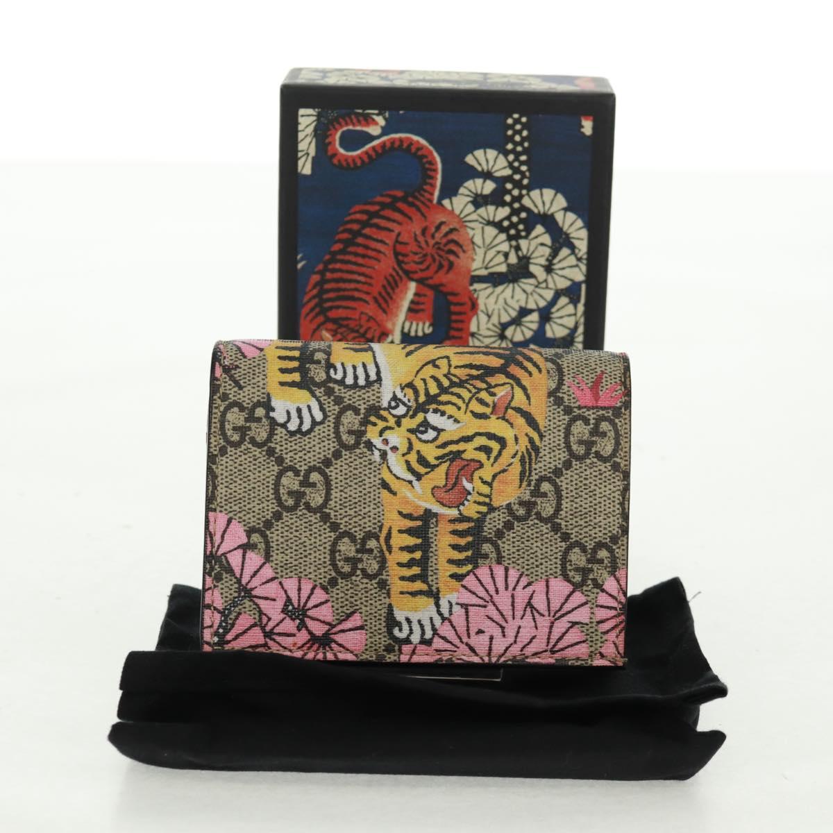 GUCCI GG Supreme Bengal Compact Wallet PVC Beige Gold 452362 Auth 163205M