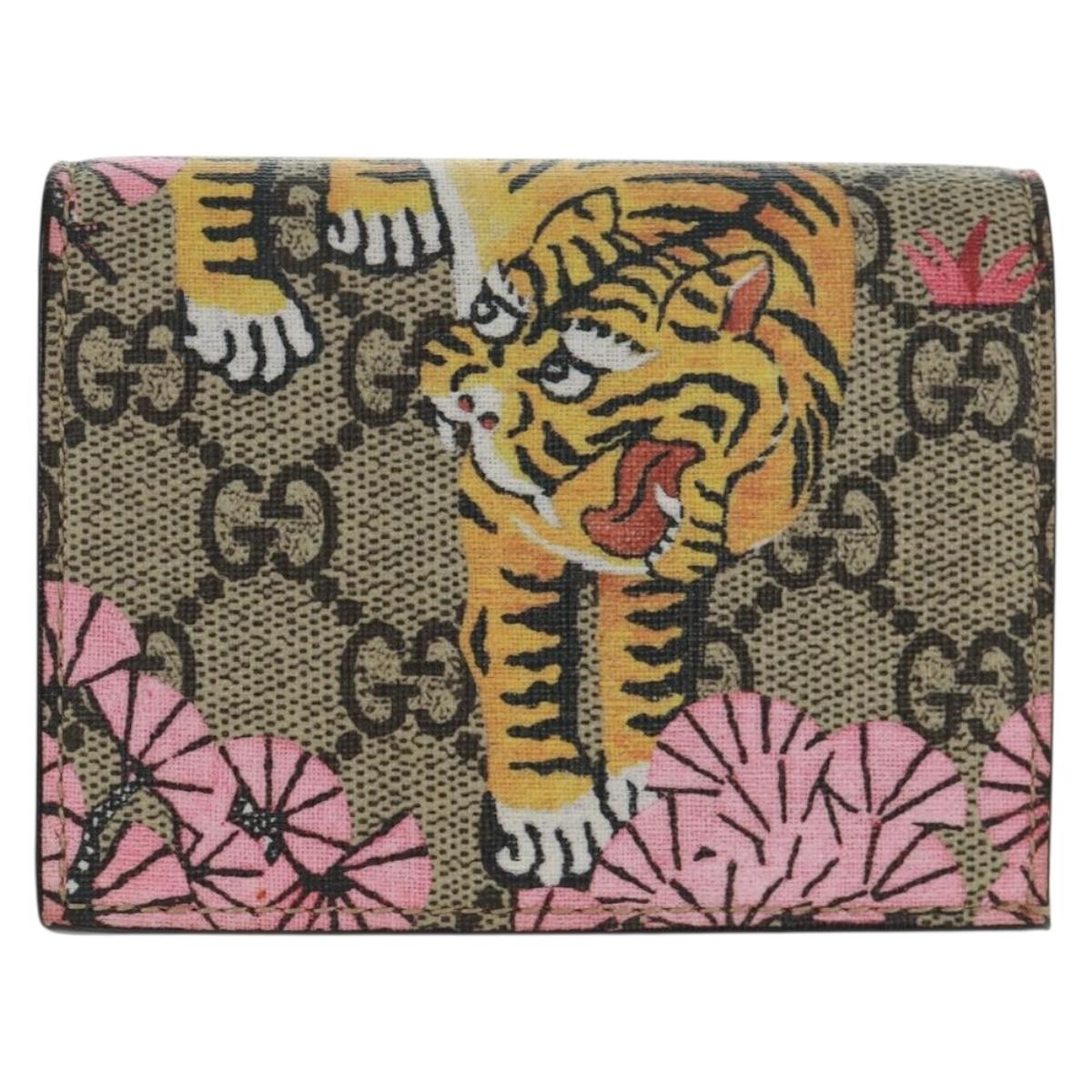 GUCCI GG Supreme Bengal Compact Wallet PVC Beige Gold 452362 Auth 163205M