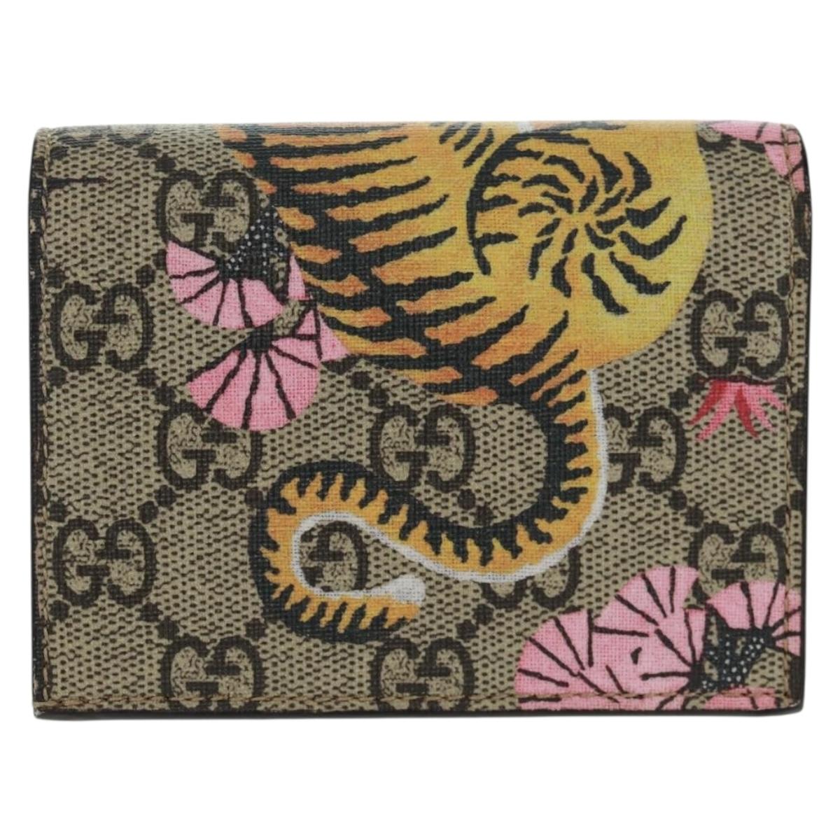 GUCCI GG Supreme Bengal Compact Wallet PVC Beige Gold 452362 Auth 163205M