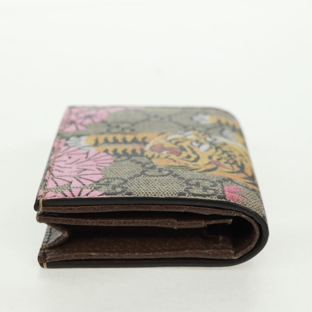 GUCCI GG Supreme Bengal Compact Wallet PVC Beige Gold 452362 Auth 163205M