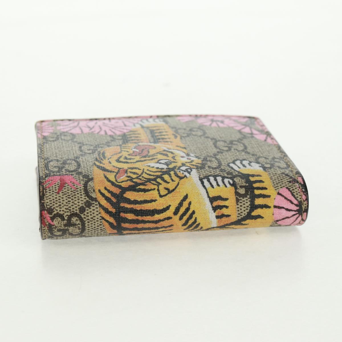 GUCCI GG Supreme Bengal Compact Wallet PVC Beige Gold 452362 Auth 163205M