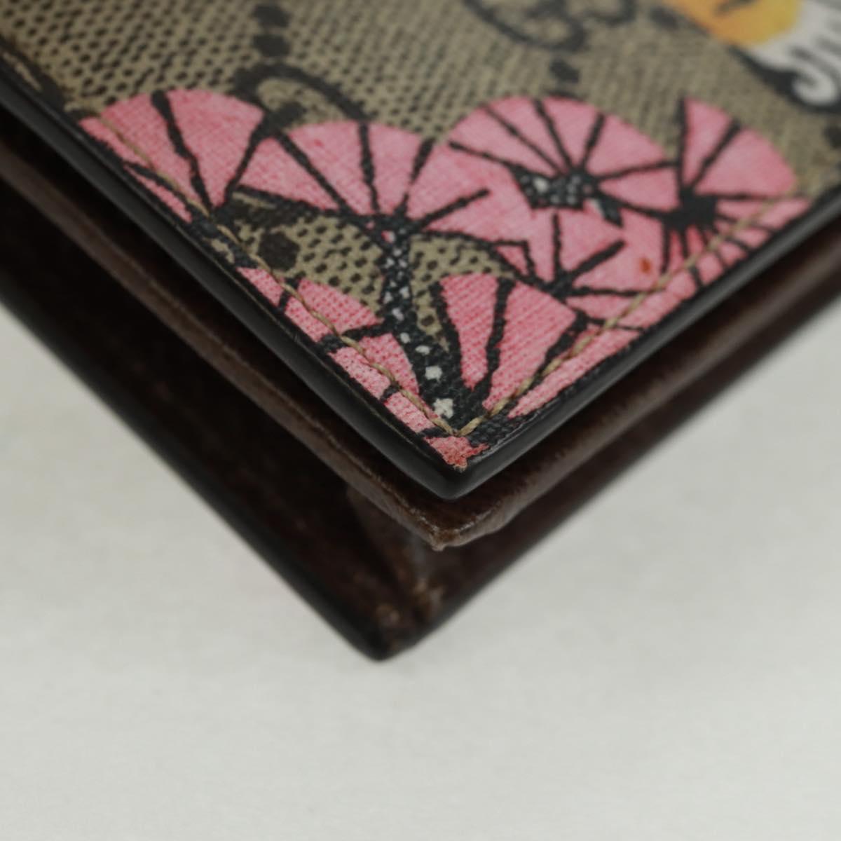 GUCCI GG Supreme Bengal Compact Wallet PVC Beige Gold 452362 Auth 163205M