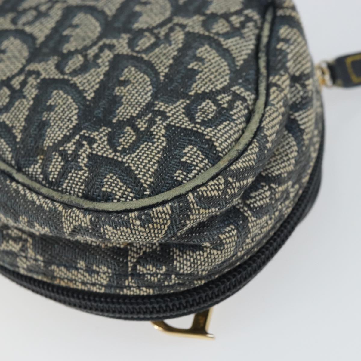 Christian Dior Trotter Canvas Saddle Pouch Navy Gold Auth 163209