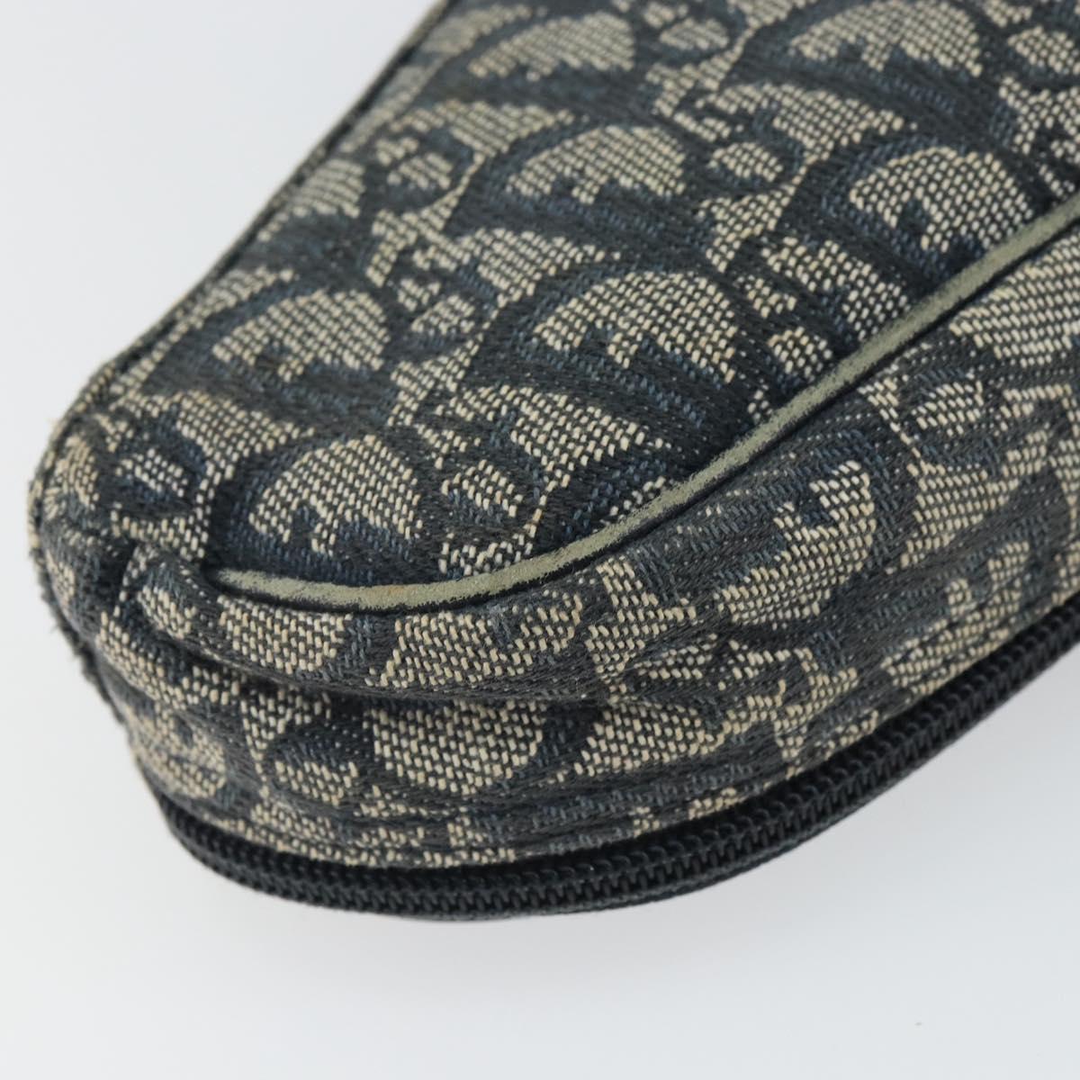 Christian Dior Trotter Canvas Saddle Pouch Navy Gold Auth 163209