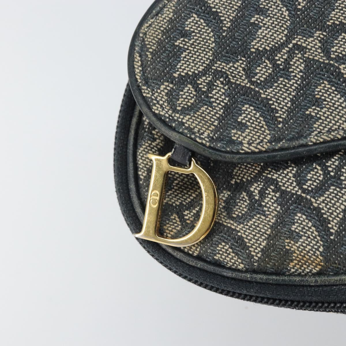 Christian Dior Trotter Canvas Saddle Pouch Navy Gold Auth 163209